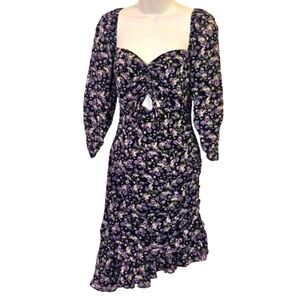 ASTR The Label Black/Purple Multi Ditsy Floral Asymmetrical CutOut Dress,Medium